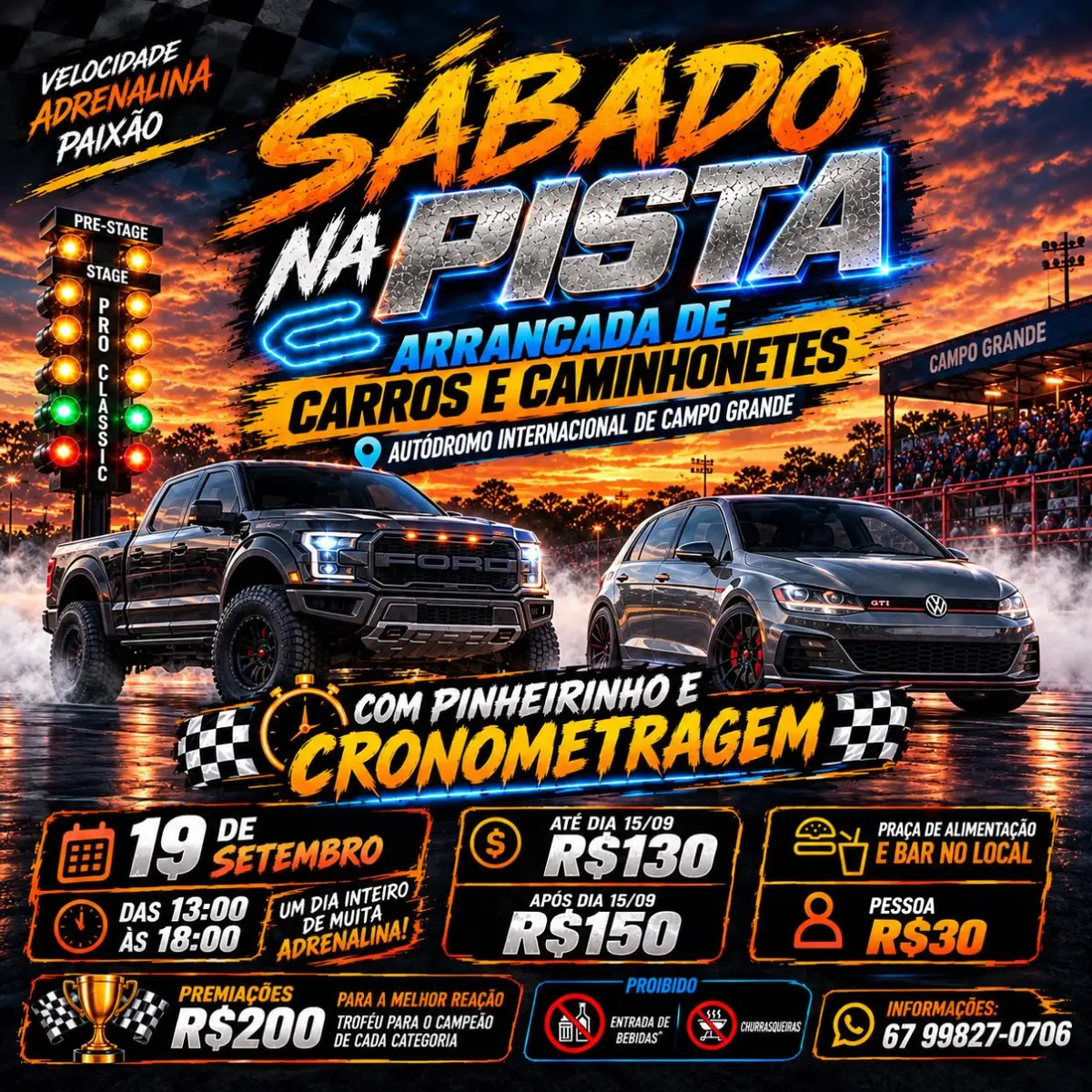 Arrancada de carros e caminhonetes